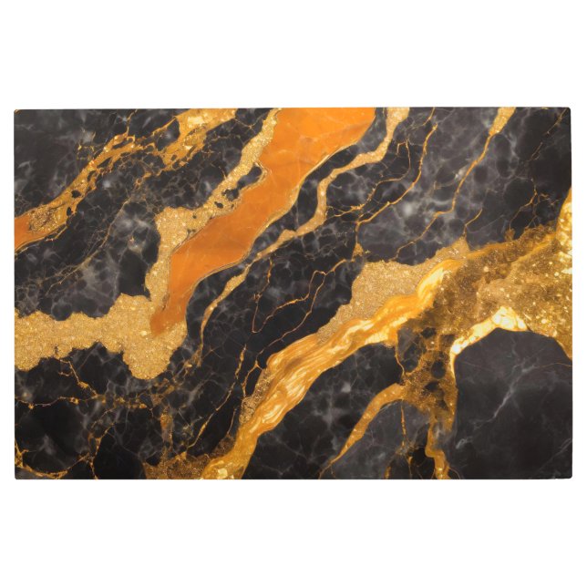 Impresión En Metal Patrón de mármol negro naranja con oro (Anverso)