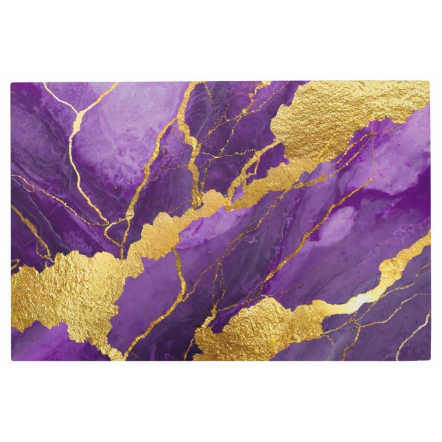 Impresión En Metal Patrón de mármol púrpura con oro (Anverso)