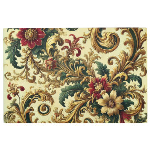 Impresión En Metal Patrón floral barroco con oro, rojo y verde