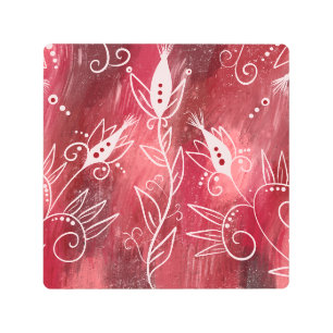 Impresión En Metal Patrón floral rojo y blanco