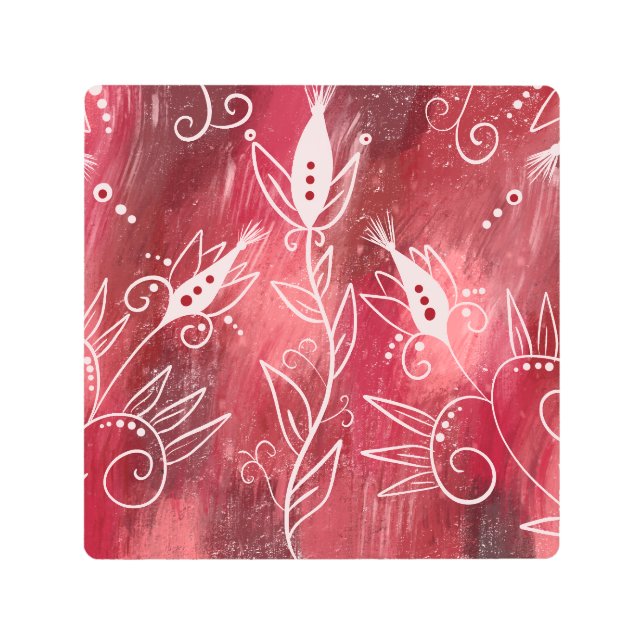 Impresión En Metal Patrón floral rojo y blanco (Anverso)