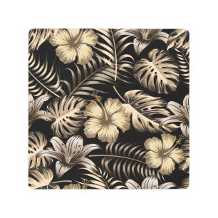 Impresión En Metal Patrón floral sin soldadura con hojas.