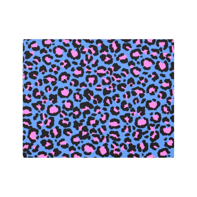 Impresión En Metal Patrón leopardo en frambuesa sobre azul eléctrico (Anverso)