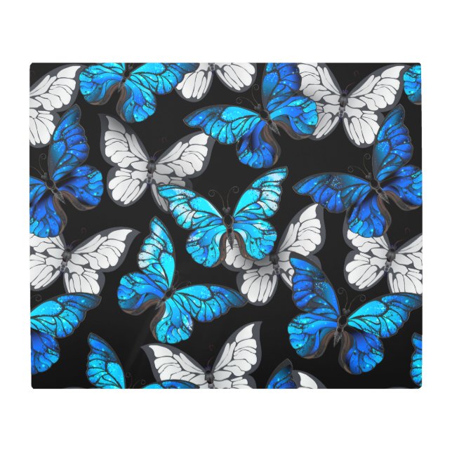Impresión En Metal Patrón oscuro sin foco con mariposas azules morfo (Anverso)