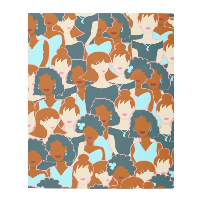 Impresión En Metal Patrón sin fisuras con chicas negros y chicas blan (Anverso)