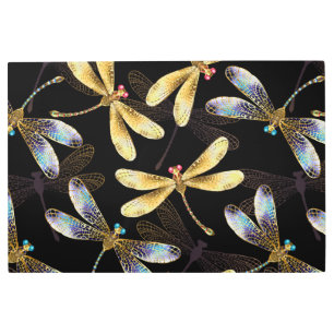 Impresión En Metal Patrón sin foco con Dragonflies dorados