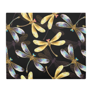 Impresión En Metal Patrón sin foco con Dragonflies dorados