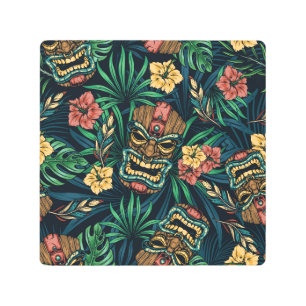 Impresión En Metal Patrón tropical hawaiano de la máscara tiki