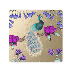 Impresión En Metal Peacock En Oro