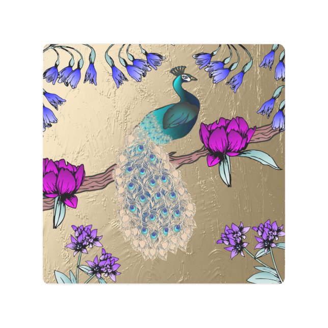 Impresión En Metal Peacock En Oro (Anverso)