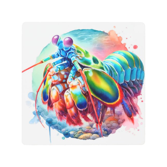 Impresión En Metal Peacock Mantis Shrimp REF253 - Watercolor (Anverso)