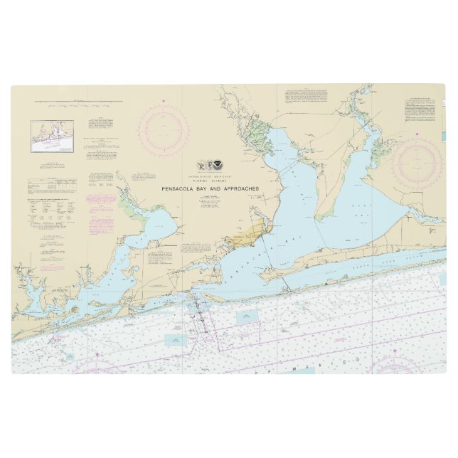Impresión En Metal Pensacola Bay y el gráfico náutico 11382 (Anverso)