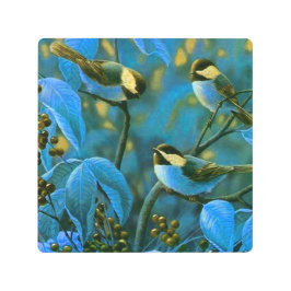 Impresión En Metal Pequeñas aves amarillas