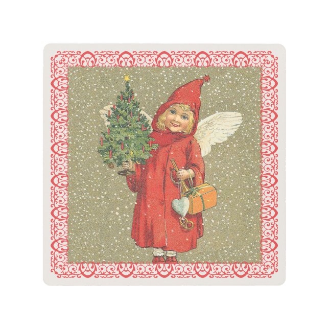 Impresión En Metal Pequeño Navidades victorianos Ángel Tree Snow Fram (Anverso)