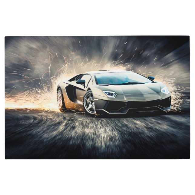 Impresión En Metal Perforación Sleek Black Sports Car Metalizado Wall (Anverso)