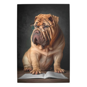 Impresión En Metal Perro inteligente Shar Pei con diseño de libros
