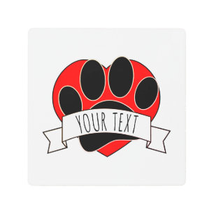 Impresión En Metal Perro Paw Imprimir Pancarta del Corazón Rojo