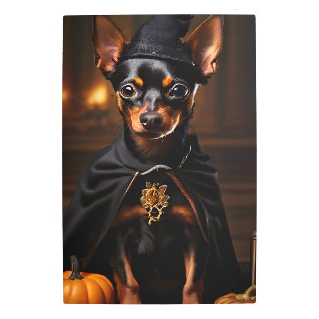 Impresión En Metal Perro Pinscher en miniatura en una fiesta de Hallo (Anverso)
