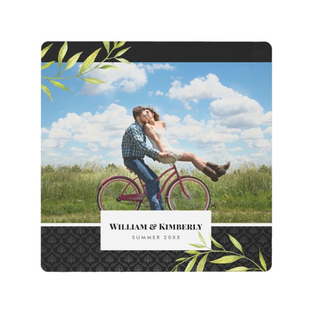 Impresión En Metal Personaliza tu foto con laurel y damasco (Anverso)