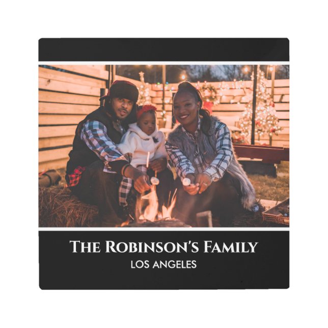 Impresión En Metal Personaliza tu foto en marco negro con textos (Anverso)