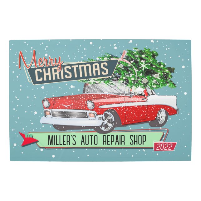 Impresión En Metal Personalizable Retro Navidades de coches clásicos  (Anverso)