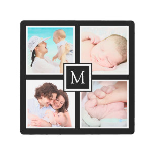Impresión En Metal Personalizado 4 Collage de fotos Monograma Negro