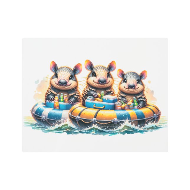 Impresión En Metal Personalizado Cute Armadillos Divirtiéndose De Tub (Anverso)