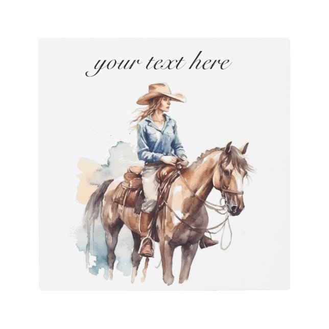 Impresión En Metal Personalizado de Western Watercolor Brunette Brune (Anverso)