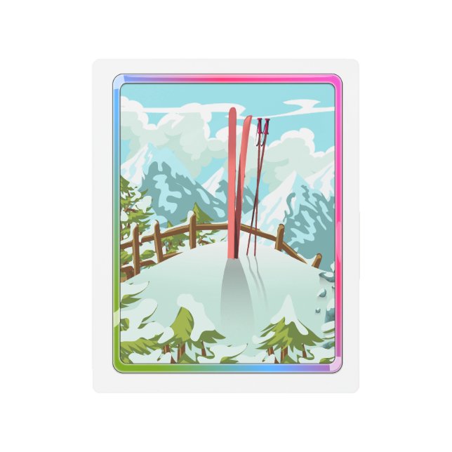 Impresión En Metal Personalizado del paisaje de esquí (Anverso)