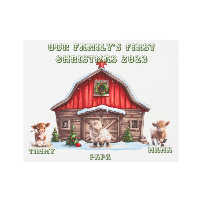 Impresión En Metal Personalizó la primera Navidad de nuestra familia. (Anverso)