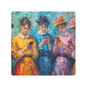 Impresión En Metal Personas del siglo XIX usando smartphones