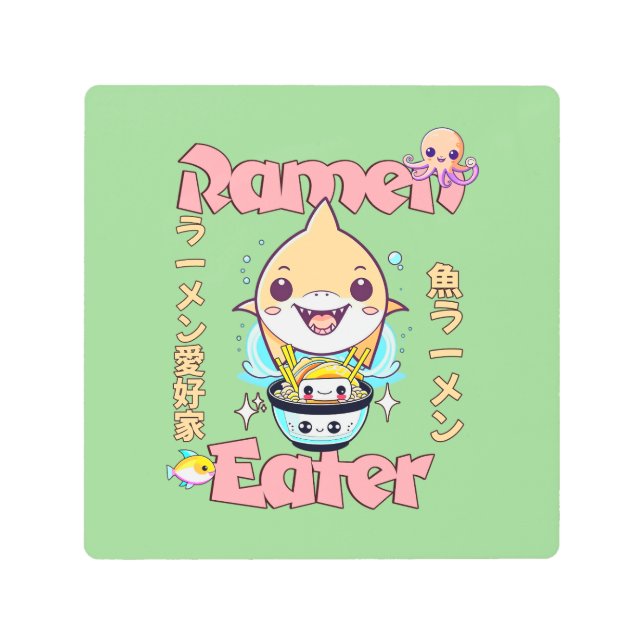 Impresión En Metal Pescado de tiburón Ramen Eater - ¡Amantes de la co (Anverso)