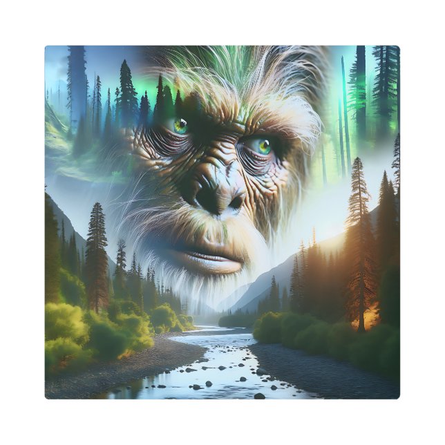 Impresión En Metal Pie grande, montañas, río y bosque (Anverso)