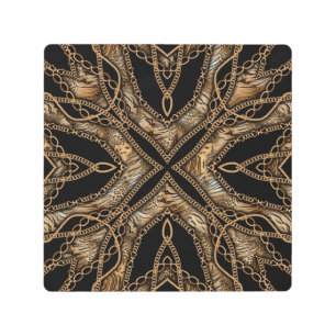 Impresión En Metal Piel leopardo y joyería de cadena