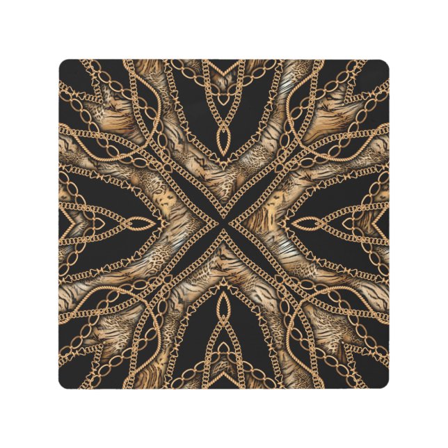 Impresión En Metal Piel leopardo y joyería de cadena (Anverso)