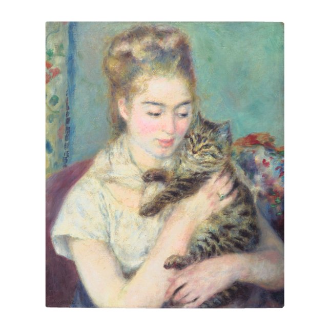 Impresión En Metal Pierre-Auguste Renoir - Mujer con un gato (Anverso)