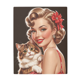 Impresión En Metal Pin-Up sonriente con retrato de gato