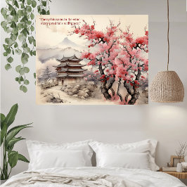 Impresión En Metal Pink Cherry Blossoms Japanese Sakura Beige Setting