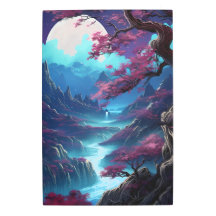 Pintura artística de una cascada de montaña