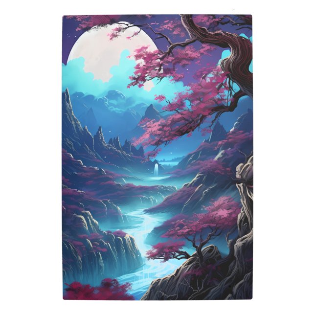 Impresión En Metal Pintura artística de una cascada de montaña (Anverso)