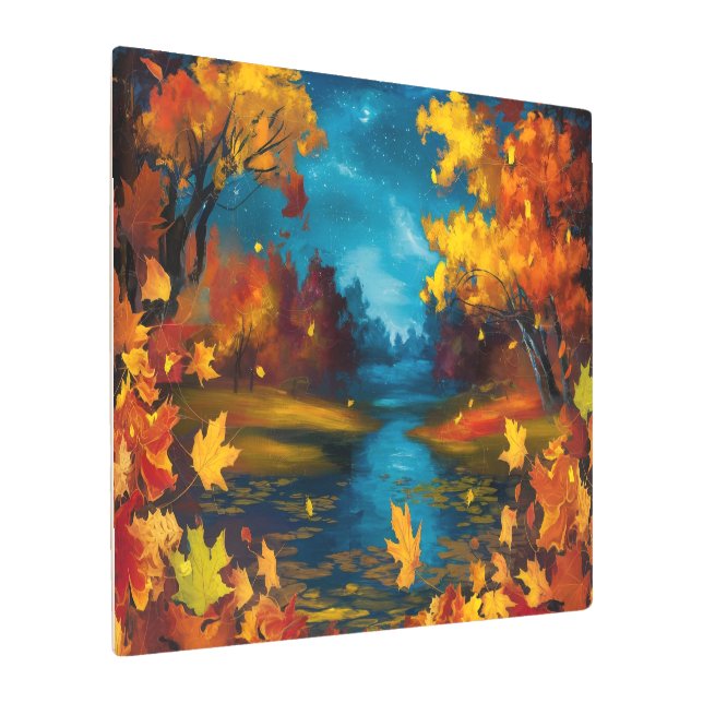 Impresión En Metal Pintura de aceite de paisajes nocturnos de otoño (Angulado)