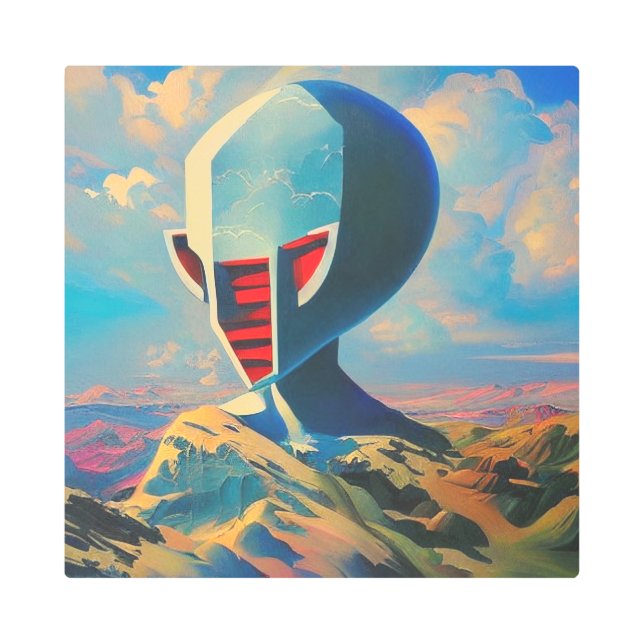 Impresión En Metal Pintura de escultura de cabeza futurista (Anverso)