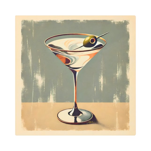 Impresión En Metal Pintura de Martini de Olive de Mediados del Siglo  (Anverso)