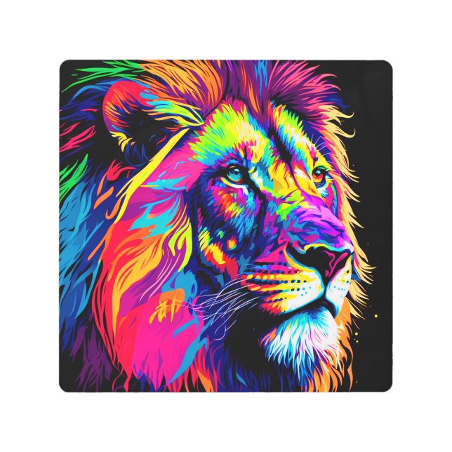 Impresión En Metal Pintura de retrato de león (Anverso)