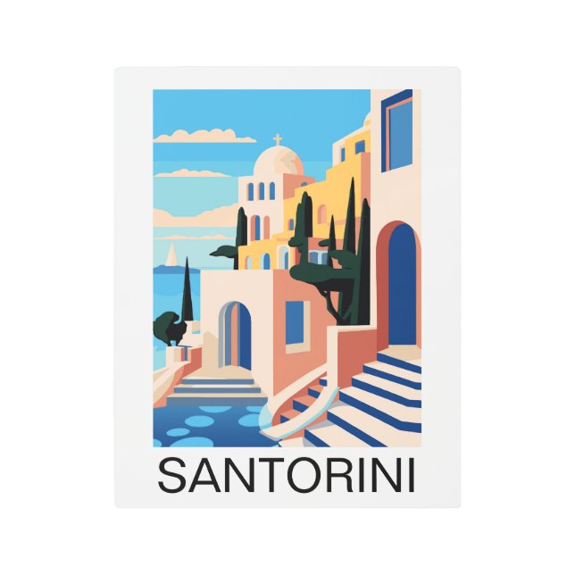 Impresión En Metal Pintura de Santorini Grecia (Anverso)