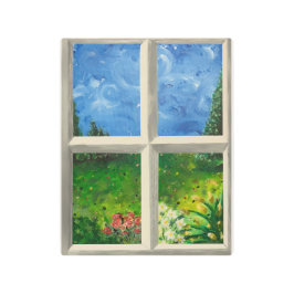 Impresión En Metal Pintura original. Ver desde una ventana en metaliz