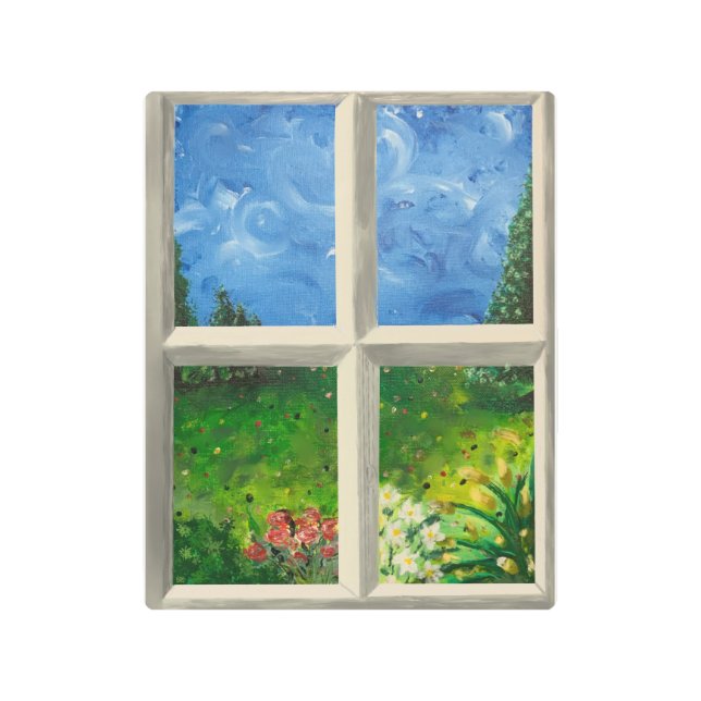 Impresión En Metal Pintura original. Ver desde una ventana en metaliz (Anverso)