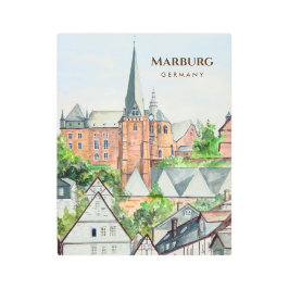 Impresión En Metal Pintura panorámica de Marburg Altstadt Alemania