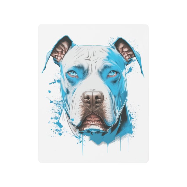 Impresión En Metal Pitbull blanco con ojos azules (Anverso)