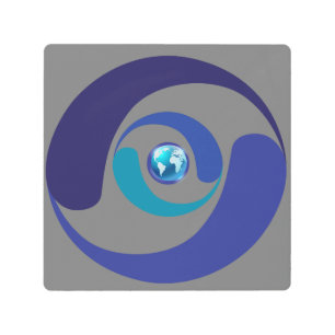 Impresión En Metal Planeta Tierra Símbolos Azules Círculo de Crop